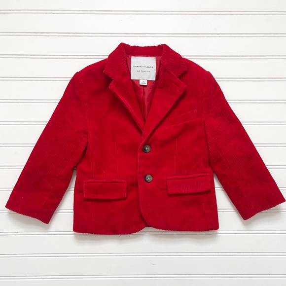 JANIE & JACK EUC Wide Wale Corduroy Red Christmas Blazer